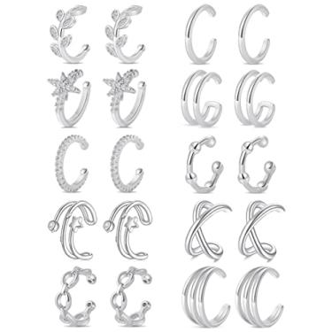 Imagem de Tornito 4 a 10 pares de brincos de aço inoxidável com clipe de cartilagem de hélice piercing falso de nariz não piercing ajustável, Zircônia cúbica