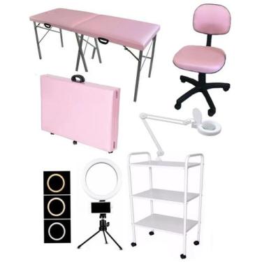 Imagem de Kit Estética Maca Maleta Portátil Mocho Carrinho Luminária Ring Fiscom