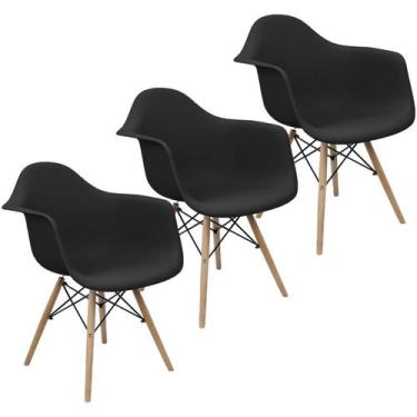 Imagem de Kit 3 Cadeiras Charles Eames Eiffel Design Wood Com Braços - Lianto De