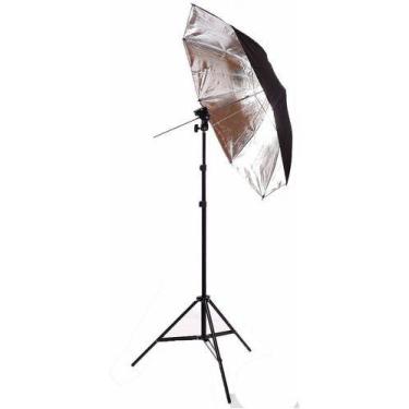 Imagem de Kit Estúdio Sombrinha Refletora + Tripé  + Suporte P/ Flash - Leco Sho