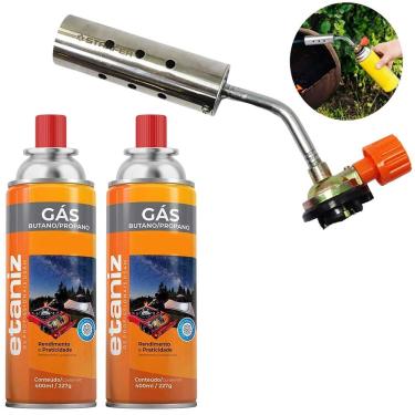 Imagem de Kit Maçarico Portátil Manual para Solda com 2 Refil Gás Butano Etaniz Ajustável para Reparos e Uso Industrial Soldagem e Corte de Metais