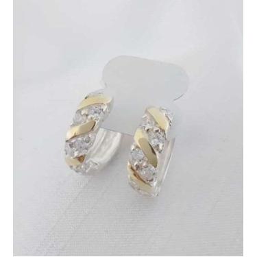 Imagem de Brinco Argola Média Prata 925 Aplique De Ouro 14 K Zircônias - Dália M