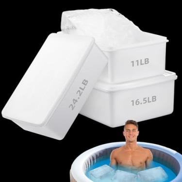 Imagem de Suclain 3 moldes de bloco de gelo extragrande com tampas de 5 kg, 7,5 kg, 11 kg, bandeja grande de plástico empilhável reutilizável para gelos, refrigeradores, freezer