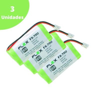 Imagem de Kit com 3 Baterias p/ Telefone Sem Fio 2,4V 600mAh FX-70U - Flex
