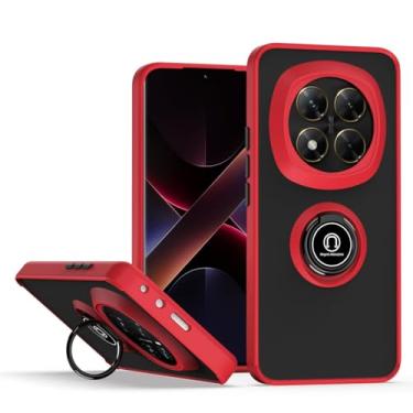 Imagem de QUIETIP Capa compatível com Poco X7 e Redmi Note 14 Pro 5G, TPU + PC rígido à prova de choque anel magnético capa de suporte para carro, vermelho