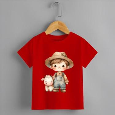 Imagem de Camiseta Infantil Menino Fazendeiro Vaquinha Personalizada Tecido Prem