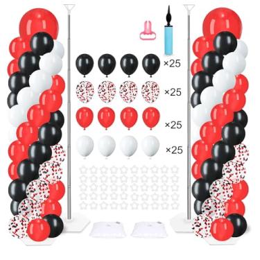 Imagem de 2 Sets Balloon Column Stand Kit with 100 Balloons 6 Ft Adjustable Balloon Stands Kit for Floor Red Black White Balloons Arch Column for Shower Birthday Graduation Racing Car Poker Card Decorations