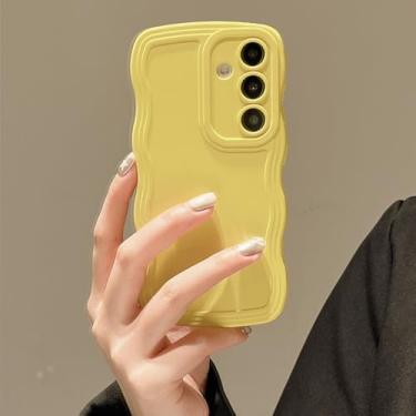 Imagem de UEEBAI Capa de silicone com moldura ondulada para Samsung Galaxy A55 5G, linda moldura ondulada slim fit à prova de choque, capa macia bonita encaracolada feminina para Galaxy A55 5G, amarela