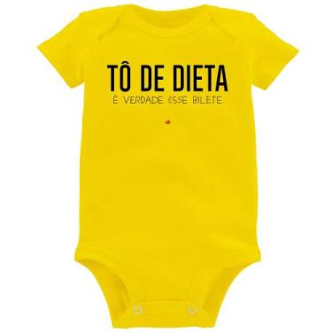 Imagem de Body Bebê Tô de dieta, é verdade esse bilete - Foca na Moda, Amarelo, 