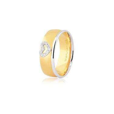 Imagem de Aliança de Ouro Amarelo 18K com Detalhe em Ouro Branco Coração