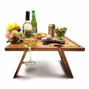 Imagem de Mesa de piquenique sasido Bandeja de vinho portátil de madeira de acácia dobrável