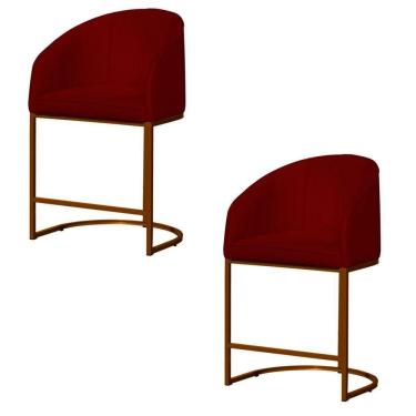 Imagem de Kit 2 Banco Banqueta Poltrona Mia Base De Metal Bronze Suede