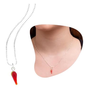 Imagem de Colar 45 Cm Pingente Pimenta Proteção Em Prata 925 Origin