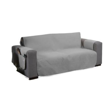 Imagem de Protetor de Sofá 2 3 4 Lugares Retrátil (1,00/1,50/1,80/2,20m) Capa Protetora Matelada Porta Objetos(Cinza,3 Lugares King (1,80m))