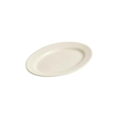 Imagem de Prato de cerâmica oval para bife ocidental branco puro criativo - Prato oval para bife de 35 cm resistente ao calor