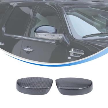 Imagem de HIRUFAIT Capa de espelho de porta lateral Cadillac Escalade 2007-2014, capa protetora de carro para espelho retrovisor externo acessórios de acabamento plástico ABS 2 peças (padrão de fibra de