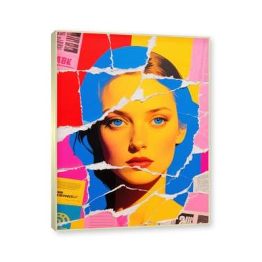 Imagem de NHLDZYH Moldura dourada champanhe. Imagem abstrata colorida de rosto de mulher, pôster estético de arte de retrato feminino, decoração de parede moderna para sala de estar e escritório. A08. 70 x 90