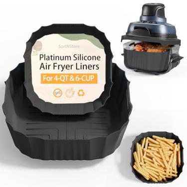 Imagem de Forros de fritadeira a ar para Ninja Crispi: forros de silicone, 2 peças de acessórios Ninja Airfryer - grau alimentício | Seguro para lava-louças | para recipiente de vidro de 4 litros e 6 xícaras