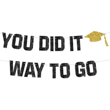 Imagem de KatchOn, Large 10 Feet 'You Did It' Graduation Banner - Black Fabric Rectangular Banner for 2024 Graduation Party Decorations