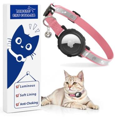 Imagem de Coleira GoGoPaw para Gatos com GPS, Suporte para AirTag, Ajustável, Leve e Segura, Reflexiva, com Sino Removível, Tamanho P, Rosa Claro