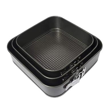 Imagem de Kit 3 Forma Bolo Torta Fundo Removivel Assadeira Quadrada Antiaderente Multiuso Confeit...