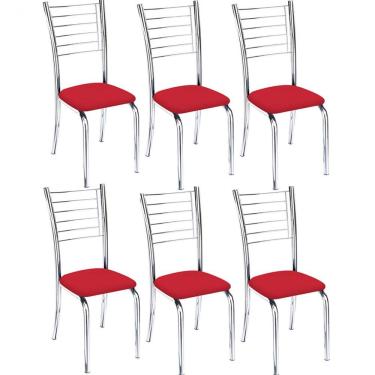 Imagem de Kit 6 Cadeiras Lara Cromada Para Cozinha Vermelho