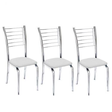 Imagem de Kit 3 Cadeiras Iara Cromada Para Cozinha Branco