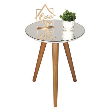 Imagem de Mesa Lateral Tampo Espelhado 60x40cm Pés Palito Casa Uai Branco
