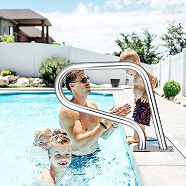 Imagem de Corrimão de piscina de aço inoxidável premium trilho de mão para deck de piscina 81 cm x 57 cm aço inoxidável trilho de escada de piscina fácil montagem trilho de mão