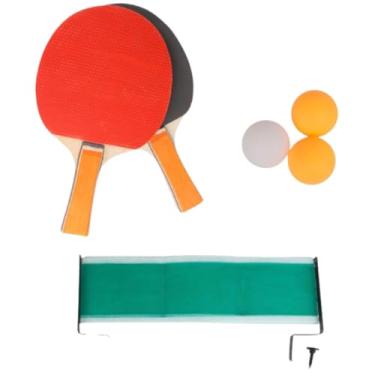 Imagem de Kit Tênis de Mesa com 2 Raquetes, 3 Bolas e Rede Retrátil, Vermelho e Laranja