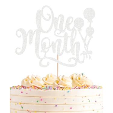 Imagem de AHAORAY One Month Cake Topper - Silver Glitter New Born Welcome Baby Cake Decorations Supplies, for Baby Shower/Gender Reveal Party Photo Booth Props