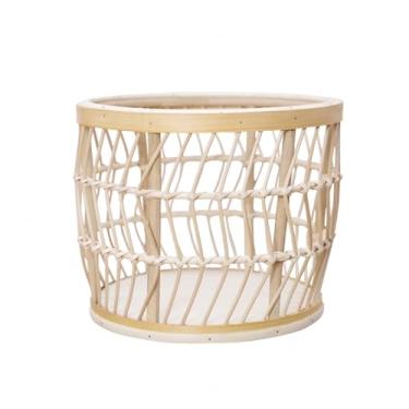 Imagem de Cesto de lavanderia vazado de vime, cesta de armazenamento tecida à mão, moderno, simples, organizador de cesto de roupa suja para frutas, flor, brinquedo, cesto de lavagem