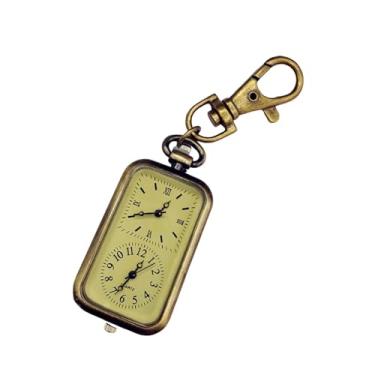 Imagem de Fiocias Relógio de bolso com design vintage, chaveiro, elegante relógio analógico multifuncional de bronze com pingente antigo para Natal, Dia dos Pais