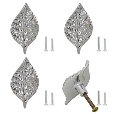 Imagem de Sutfmwe 4 maçanetas vintage de folhas para armários e gavetas, puxador decorativo de folhas, alça de furo único de liga de zinco para guarda-roupa, cômoda, estante, acessórios de ferragens de móveis