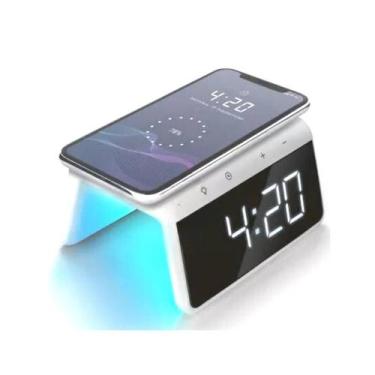 Imagem de Carregador de Mesa Branco Indução com Relógio e Despertador - Peining