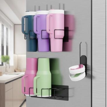 Imagem de Suporte magnético de 2 peças para geladeira, organizador magnético forte de garrafa de água para copo Stanley de 1,134 g, suporte de copo Stanley com organizador de tampa de copo, acessórios para