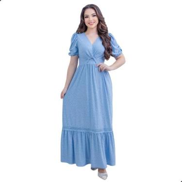 Imagem de Vestido Feminino Longo de Festa em Lese Soltinho Com Babado Mangas Cur