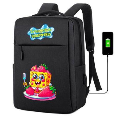 Imagem de Mochila Bolsa MediInfantil com USB Estampa Esponja Divertida Amarela p