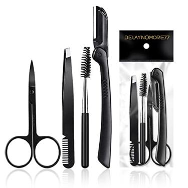 Imagem de Kit de barbear para sobrancelhas, conjunto profissional 4 em 1 para mulheres e homens, incluindo aparador de sobrancelha, pinça, tesoura, rolo de cílios, bolsa de armazenamento