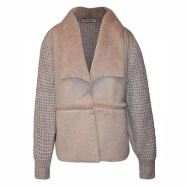 Imagem de Casaco Feminino Biamar Tricot Recortes com Pele Bege Claro-Feminino
