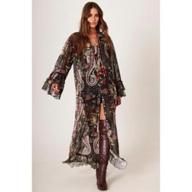 Imagem de Chemise Longo De Tule Preto Estampa Cashmere Yacamim N9-Feminino