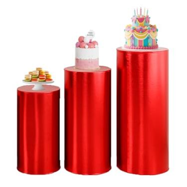 Imagem de Cylinder Covers for Parties, Cylinder Pedestal Stand Covers Bronzing Cylinder Tables Cover Cilindros De Decoracion De Fiestas for Birthdays Weddings Banquet(Red,Set of 3(Large))