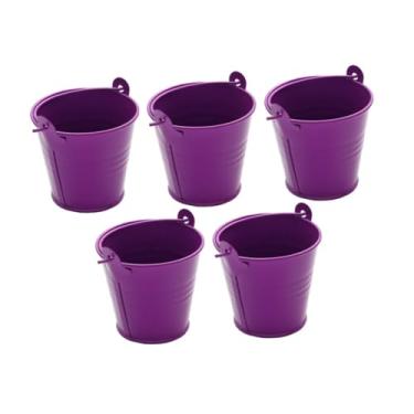 Imagem de Generic 5 peças pequenos baldes de metal baldes de gelo organizadores lembrancinhas de festa centro de mesa flores balde artesanato com alça vasos de metal, Roxo