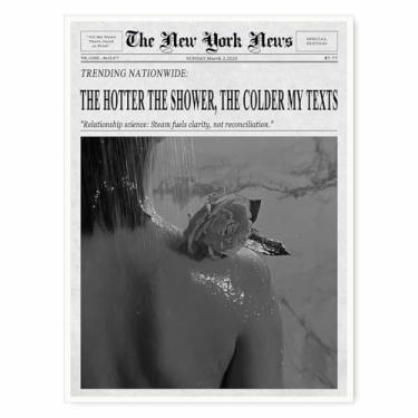 Imagem de Arte de parede vintage em tela de jornal preto e branco de Nova York, humor romântico, banheiro, vaidade, pôsteres para apartamento moderno, dormitório, quarto, spa, parede, impressão estética, 28 x