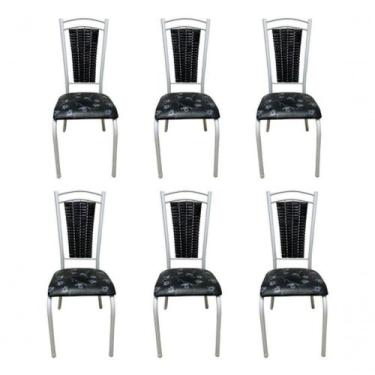 Imagem de Kit 6 Cadeiras Cozinha Aço Tubolar Confortável Jantar Preto e Branco -