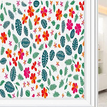 Imagem de Película de janela de privacidade de flores, textura de estilo floral, filme de vidro para sala de estar e escritório em casa, L90 x C 190 cm