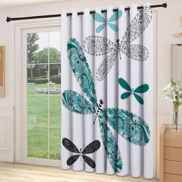 Imagem de Divisória de parede de cortina divisória de sala de libélula, imagem ornamental de renda de insetos alados e efeitos de damasco, adequada para portas de vidro deslizantes, cortinas térmicas de sala de