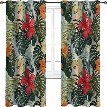 Imagem de Cortinas blackout de folhas para quarto - Cortinas escurecidas com isolamento térmico com ilhós para sala de estar, tratamento de sombreamento completo cortina de isolamento de cozinha, L 213 cm x C