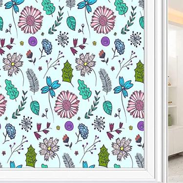 Imagem de Película de janela de privacidade de flores, textura de estilo floral, filme de vidro para sala de estar e escritório em casa, L90 x C 190 cm