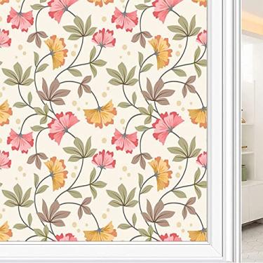 Imagem de Película de janela de privacidade de flores, textura de estilo floral, filme de vidro para sala de estar e escritório em casa, L90 x C 190 cm